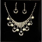 Wedding Bridal Sweet 16/15 Pearl Rhinestones Silver Necklace Earring Jewelry Set